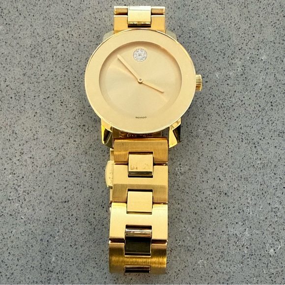 Movado Women\'s BOLD All Gold Stainless Steel Crystal Dot 36mm Watch New Battery main image 12